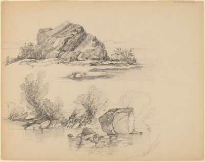 Rotsen Langs een Meer [recto] door John William Casilear