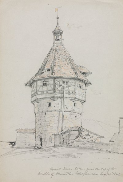 Ronde toren, kasteel van Munoth, Schafhausen, Zwitserland, 1842 door John William Casilear