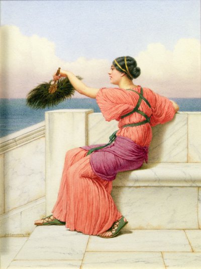 Een klassieke schoonheid bij zee door John William Godward