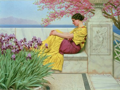 Onder de bloesem die aan de tak hangt, 1917 door John William Godward