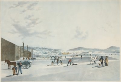 Rockland Lake - IJs Snijden. Uitzicht vanuit het Noordoosten, uitgegeven 1849 door John William Hill