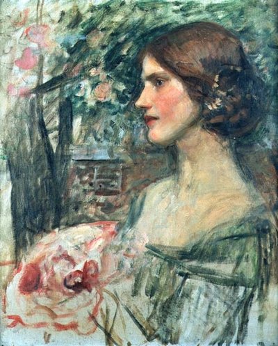 Portret van een dame in een groene jurk, of Het boeket, c.1908 door John William Waterhouse
