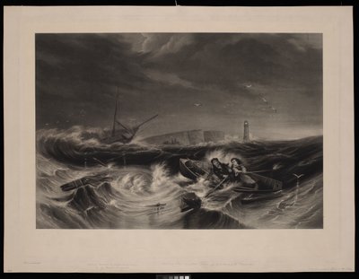 Darling en zijn dochter, Grace, op weg naar het wrak van de Forfarshire. Bewaker van de Longstone vuurtoren op de Farne-eilanden door John Wilson (after) Carmichael