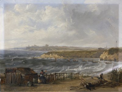 Cullercoats kijkend naar Tynemouth - Vloed door John Wilson Carmichael