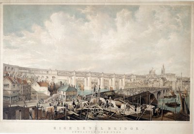 High Level Bridge, Newcastle upon Tyne, gegraveerd door George Hawkins (1819-52) door John Wilson Carmichael