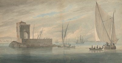 Italiaanse kustscène met eiland en schepen door John Wilson Carmichael