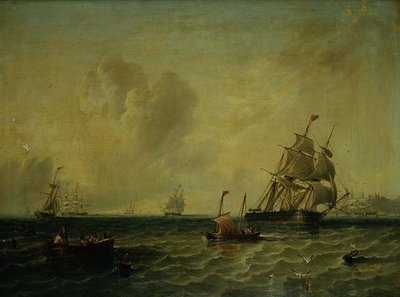 Schepen in een lichte bries bij Whitby door John Wilson Carmichael