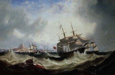 Schepen bij Gibraltar in zware zee door John Wilson Carmichael