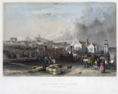 Het Depot in Hexham, Newcastle en Carlisle Railway, gegraveerd door J. Archer, 1836 door John Wilson Carmichael