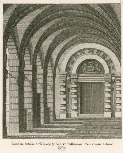 De oorspronkelijke ingang van het Piazza naar het voormalige Covent Garden Theater, Londen door John Winston