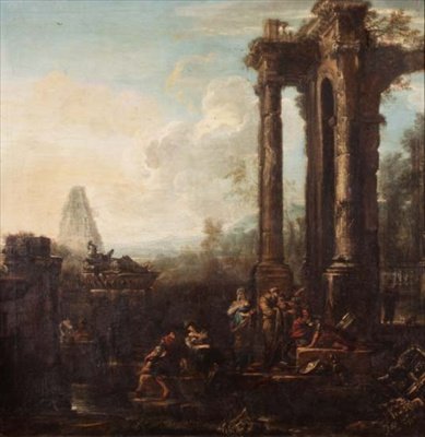 Een capriccio van klassieke ruïnes door John Wootton