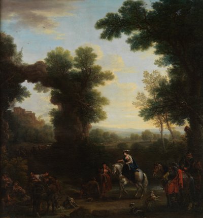 Klassiek landschap met zigeuners, 1748 door John Wootton