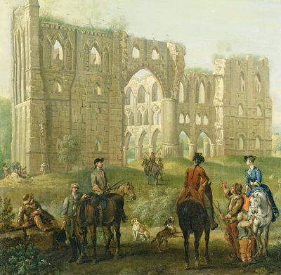 Ruiters Pauzeren bij de Ruïnes van Rievaulx Abbey, c.1740-50 door John Wootton