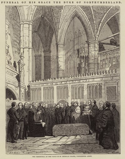 Begrafenis van Zijne Genade de Hertog van Northumberland, de ceremonie bij de gewelven in de St. Nicholas Kapel, Westminster Abbey door John Wykeham Archer