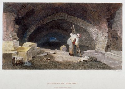 Interieur van de Fleet Ditch aan de achterkant van Field Lane, City of London, 1851 door John Wykeham Archer