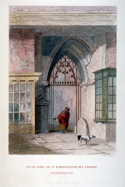 Westpoort van het oude klooster van St. Bartholomew-the-great, Smithfield, City of London, 1851 door John Wykeham Archer
