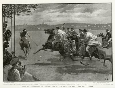 Polo bij maanlicht in Malta, de wedstrijd tussen leger- en marineploegen door John after Charlton