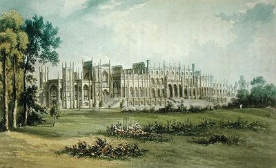 Eaton Hall, westkant van de tuin, uit Ackermanns Repository of Arts, gepubliceerd ca. 1826 door John after Gendall