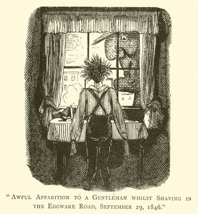 Vreselijke verschijning aan een heer tijdens het scheren in de Edgware Road, 29 september 1846 door John after Leech