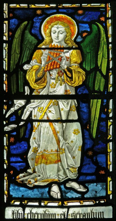 Muzikale engel, 1870 (glas-in-lood) door John and Grylls Burlison