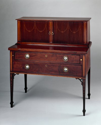 Tambour bureau, toegeschreven aan de winkel van John en Thomas Seymour of aan Thomas Seymours Boston Furniture Warehouse, 1794-1810 door John and Thomas 1771 1848 Seymour