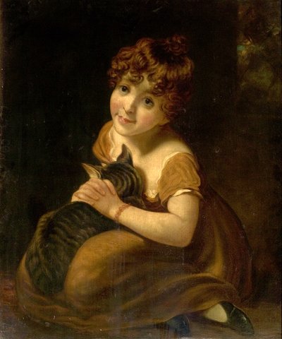 Meisje met een Kat door John attr.to Opie