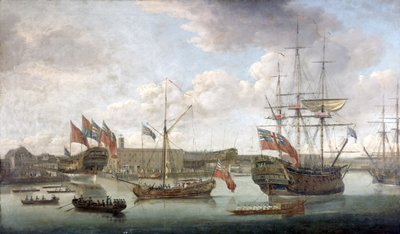 Lancering bij Deptford Dockyard, ca. 1750 door John the Elder Cleveley