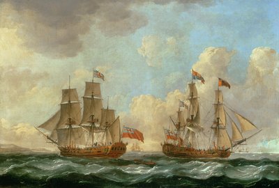De slechtvalk in twee posities voor de kust, 1766 door John the Elder Cleveley
