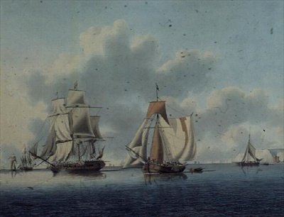 Fregat en Nederlandse Vissersboten bij het Eiland Wight door John the Younger Cleveley