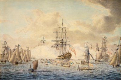 George III inspecteert de vloot bij Spithead, 22 juni 1773, met HMS 