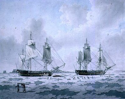 De Schepen van Lord Mulgraves Expeditie van Ontdekking vast in het IJs in de Poolgebieden door John the Younger Cleveley