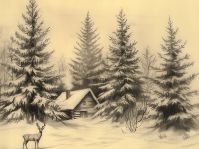 Rustig winterhuisje met herten door Jolly and Dash
