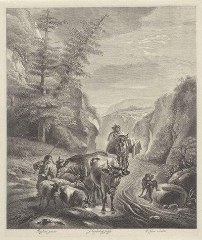 Herders met vee op een bergpad door Jonas Suyderhoef