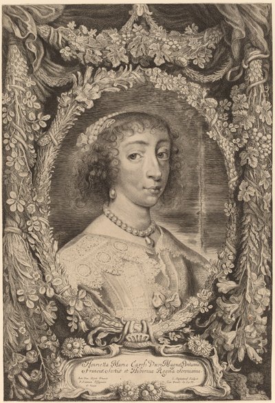 Henrietta Maria, koningin van Engeland door Jonas Suyderhoff after Sir Anthony van Dyck
