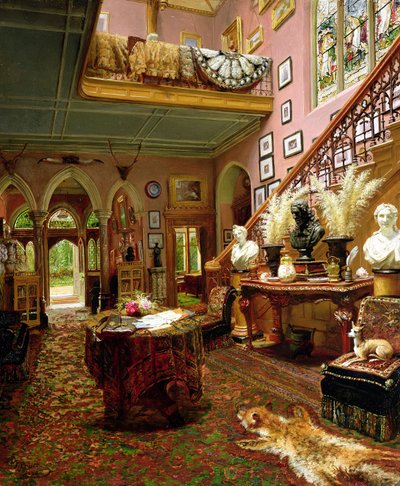 De Hal en Trap van een Landhuis, 1888 door Jonathan Pratt
