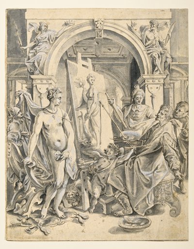 Apelles schildert Campaspe door Joos or Jodocus van (after) Winghe