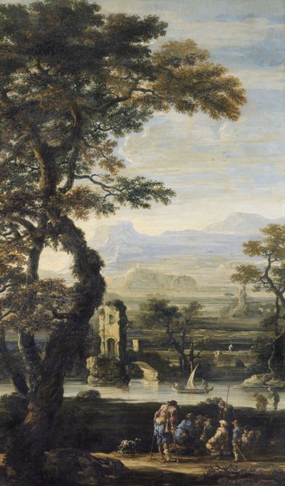 Herders aan de oever van de rivier door Joos or Josse de Momper
