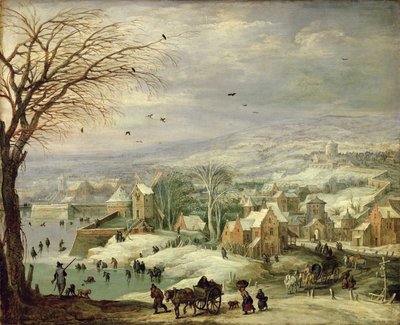 Dorpstafereel in de winter door Joos or Josse de Momper