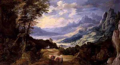 Landschap met reizigers door Joos or Josse de The Younger Momper