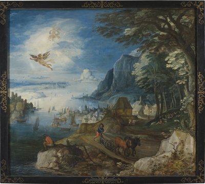 Landschap met de val van Icarus door Joos or Josse de The Younger Momper