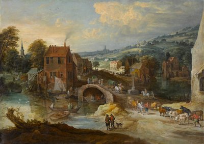 Dorp Landschap met een Brug, circa 1620s door Joos or Josse de The Younger Momper