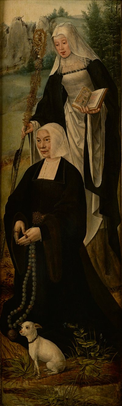 Sint Monica en een schenker, een vleugel van een altaarstuk door Joos van (follower of) Cleve