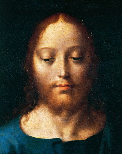 Gezicht van Christus, Het Laatste Avondmaal (detail) door Joos van Cleve