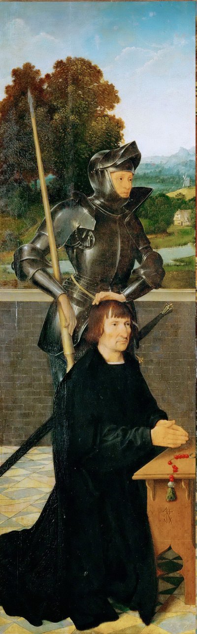 Sint-Joris en schenker (gevleugeld altaar, linker paneel) door Joos van Cleve