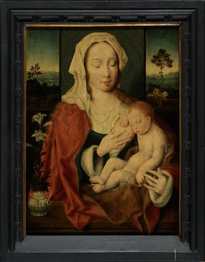 Heilige Maagd met slapende baby Jezus door Joos van Cleve