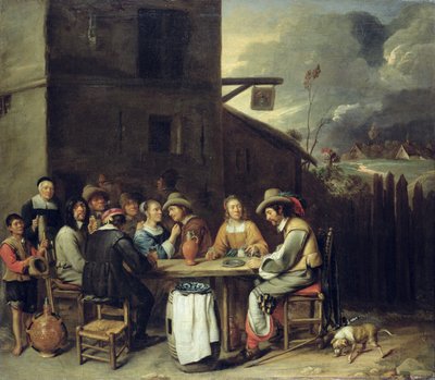 Metgezellen die Feesten voor een Herberg, 1640-50 door Joos van Craesbeeck