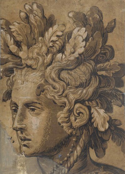 Dryade Hoofd Na Frans Floris, ca. 1555 door Joos van Gietleughen