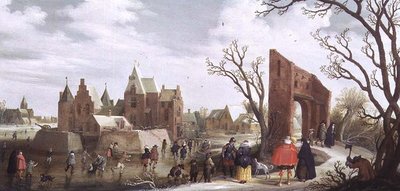 Schaatsers in een Winterlandschap door Joost Cornelisz. Droochsloot