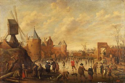 Winter in een Nederlandse Stad door Joost Cornelisz. Droochsloot