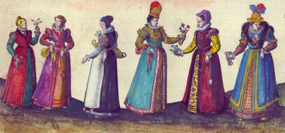 Engelse vrouwen uit het Elizabethaanse tijdperk, 1598 door Joris Hoefnagel